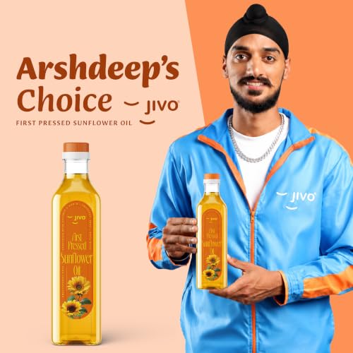 Image of Jivo First Pressed Sunflower Oil 1 Litre | MUFA-Rich Balanced with PUFA Omega-3 and 6 | Vitamin A and D Fortified Oil| Cholesterol and Trans Fat Free Oil | Ideal for Deep Frying, Roasting and Sauteing