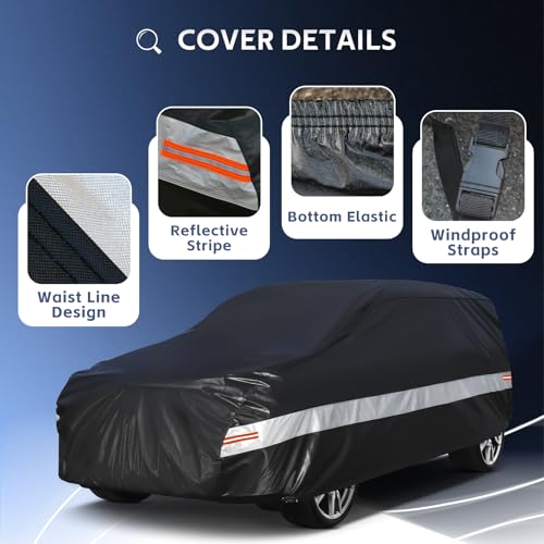 Image of Holhtly Car Cover Custom Fit for Dodge Durango, Car Covers for Automobiles All Weather Waterproof Sun Snow Rain Wind Dust Protection, Outdoor Car Cover Black & Grey