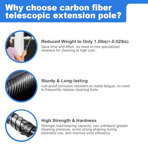 Image of DOBEN 12-Foot Carbon Fiber Window Cleaner Tool with Telescopic Extension Pole, Rotating Scrubber & Squeegee - Sturdy Lightweight Design for Indoor /Outdoor Glass Cleaning