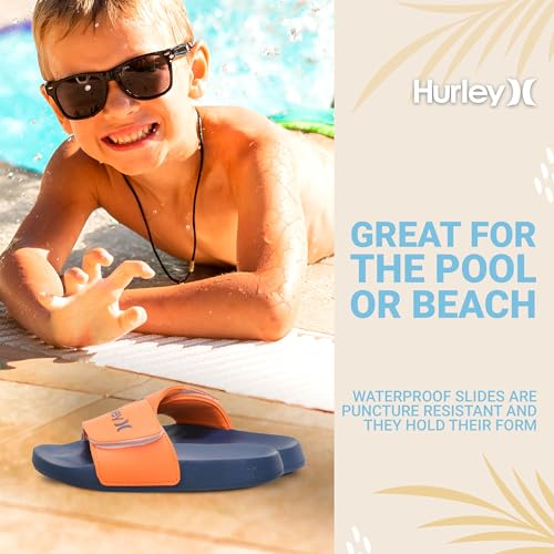 Image of Hurley Kids NAIA Slides Adjustable Strap Slip-On Sandals Indoor and Outdoor EVA Footbed Shower Slides for Girls and Boys