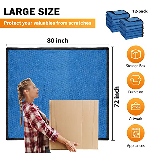 Image of 12 Moving Packing Blankets 80 x 72 Inches (35 lb /dz) Heavy Duty Moving Pads for Protecting Furniture Professional Quilted Shipping Furniture Pads (Blue 12PCS)