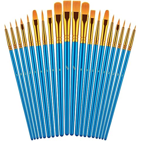 Paint Brushes Set for Acrylic Painting, 20 Pcs Oil Watercolor Acrylic Paint Brush, Artist Paintbrushes for Body Face Rock Canvas, Kids Adult Drawing Arts Crafts Supplies, Blue Cover