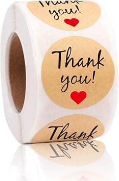 Fmcmly 1 Inch Kraft Thank You Stickers Roll, 500 Pcs Thank You Stickers Lables for Baking Packaging,Small Business,Envelope Seals,Birthday,Wedding,Party Gift Wrap Bag,Online Retailers Boutiques Shops