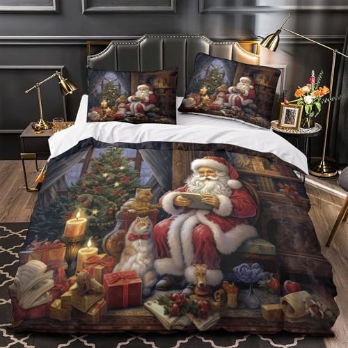 Housse de Couette Père Noël Lit Simple Parure Résistante