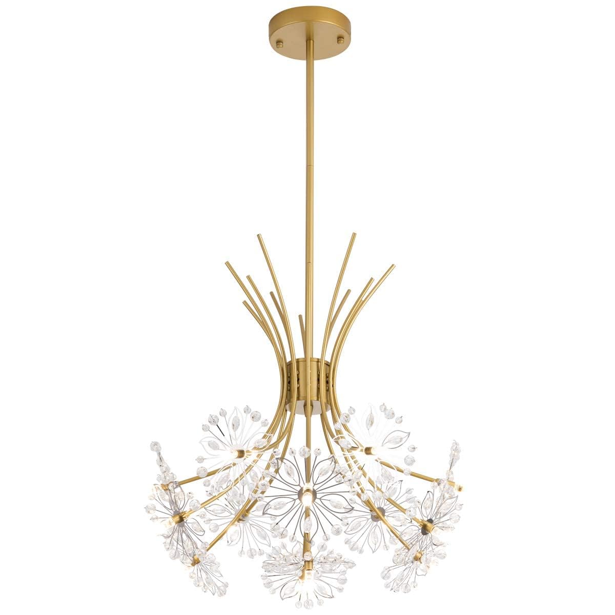 KXEcoLife Modern Crystal Chandelier Dandelion Led Firework Light Fixture for Dining Room Kitchen Living Entryway Hallway Restaurant 13 Lights