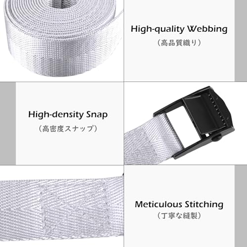 Image of TRIWONDER Cinch Tie Down Straps Cam Buckle Lashing Strap Nylon Small Ratchet Heavy Duty Belts for Packing Cargo Battery Bike Car Roof Rack Kayak Truck (01# Grey - 2 Packs, 9.8 FT)
