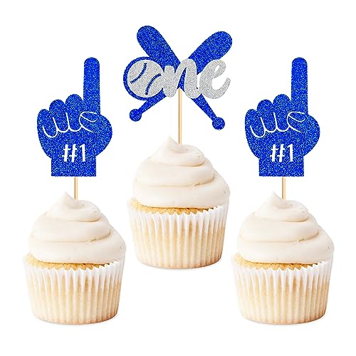 Ercadio 24 Pack Baseball Cupcake Toppers & Picks - 1st Birthday Cake Decor Supplies for Sport Theme Party