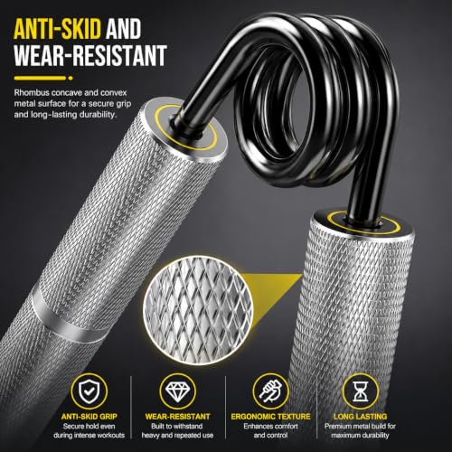 Image of LeCore 150 LBS Heavy Duty Metal Hand Grip Strengthener | Aluminium Hand Gripper for Grip Strength, Forearm, Wrist & Finger Exercise | Non-Slip Knurled Handle | Gym, Rock Climbing, Rehabilitation | Silver