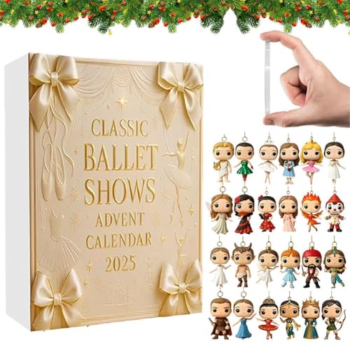 Calendario de Adviento clásico de ballet 2025, elegante calendario de cuenta regresiva de Navidad para amantes del ballet, bailarinas, 24 mini adornos coleccionables de bailarina acrílica 2D para