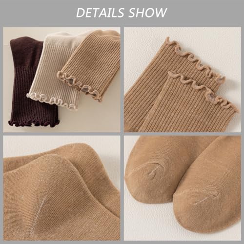 Image of Women Ruffle Crew Socks Cute Frilly Lettuce Turn-Cuff Calf Dress Sock 6 Pack
