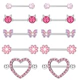 JeryWe 5 Paare 14G Nippelringe für Frauen Mädchen 316L Edelstahl...