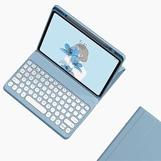 iPad Pro 13 2024 キーボード ケース Apple Pencil 収納 仕事 アイパッド プロ 2024 13インチ (M4) ケース 分離式 Bluetoothワイヤレス キーボード スタンド機能 手帳型 かわいい 丸いキー,ブルー