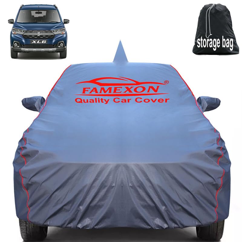Image of Waterproof Car Body Cover Compatible for Xl6 with Mirror Pockets, Scratchproof Car Cover Red Pipein Design Dust-Proof Sun Protection (Grey) LGWP6250
