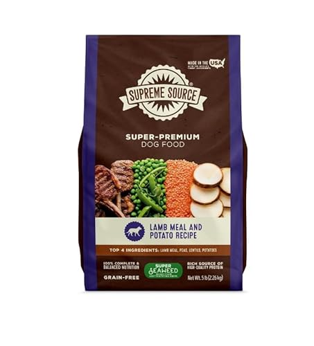 Supreme Source Grain-Free Dry Dog Food, Recipe with Seaweed Superfood, All Life Stages, Complete Nutrition, No Corn Soy or Fillers, Natural Digestive Support ~ (5 Lbs, Lamb Meal & Potato) ~ (1 Pack)
