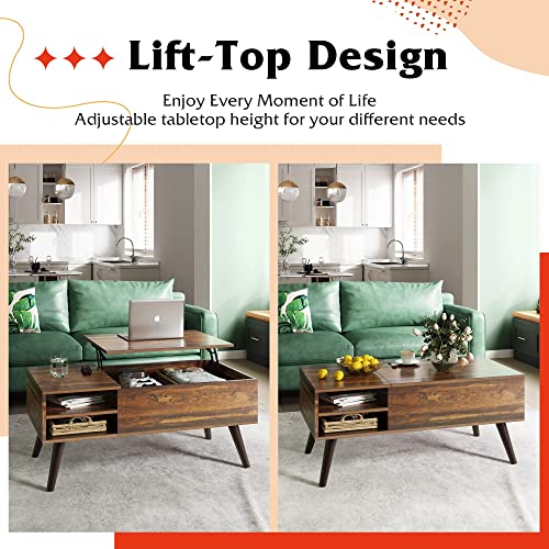 Wlive Lift Top Coffee Table For Living Room,Small Coffee Table With Storage, Adjustable Shelf And Storage Compartment,Mid Century Modern Coffee Table,Wood,Rustic Brown. #TOP3