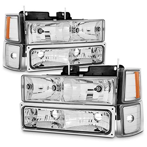 AKKON - For 94-98 Chevy C/K 1500/2500/3500 Tahoe Suburban Full Size C10 Chrome Headlights Driver+Passenger Headlamp