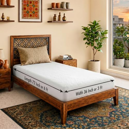 Image of Lithara Terry Cotton Fitted Mattress Protector for Single Bed | Waterproof & Elastic Band | Ultra Soft & Hypoallergenic Mattress Cover | Size : 36 x 72 Inches (3 x 6 Feet) | (Pearl White)