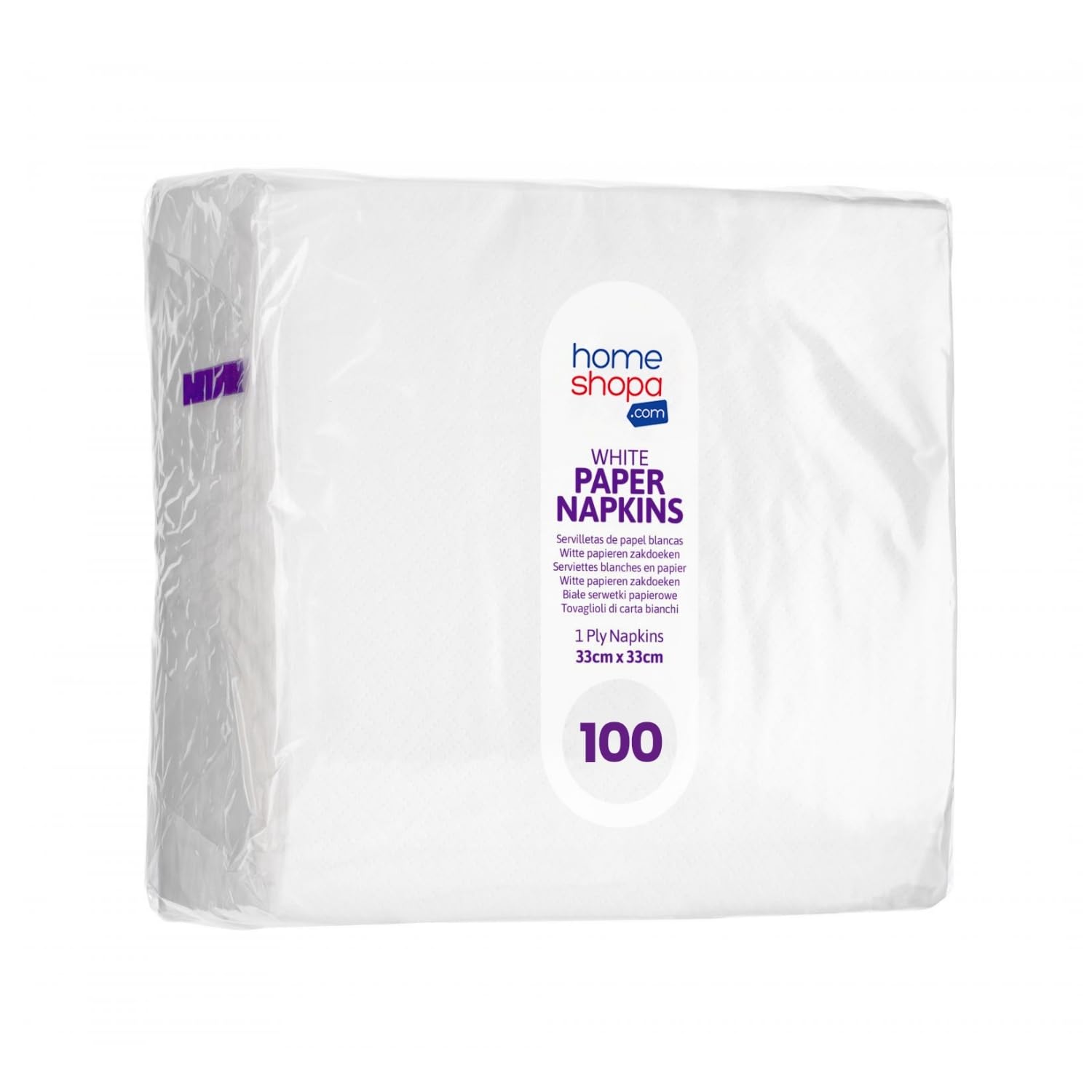 HOMESHOPA White Dinner Paper Napkins Pack of 100 1 Ply 33x33 cm, Disposable Hand Towels, Soft & Strong Paper Serviettes for All Occasions, Cleaning, Wiping & Personal Hygiene