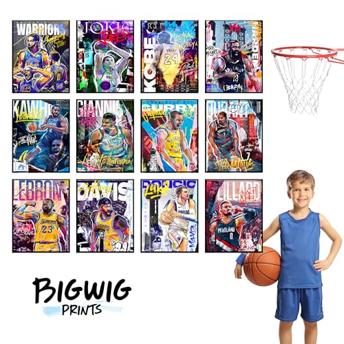 BigWig Prints Basketball Poster NBA Poster Basketball Room Decor Wall Pictures Steph Curry Kobe Bryant Kevin Durant LeBron Warriors Lakers Set of 12 (unframed, 8x10 inches)