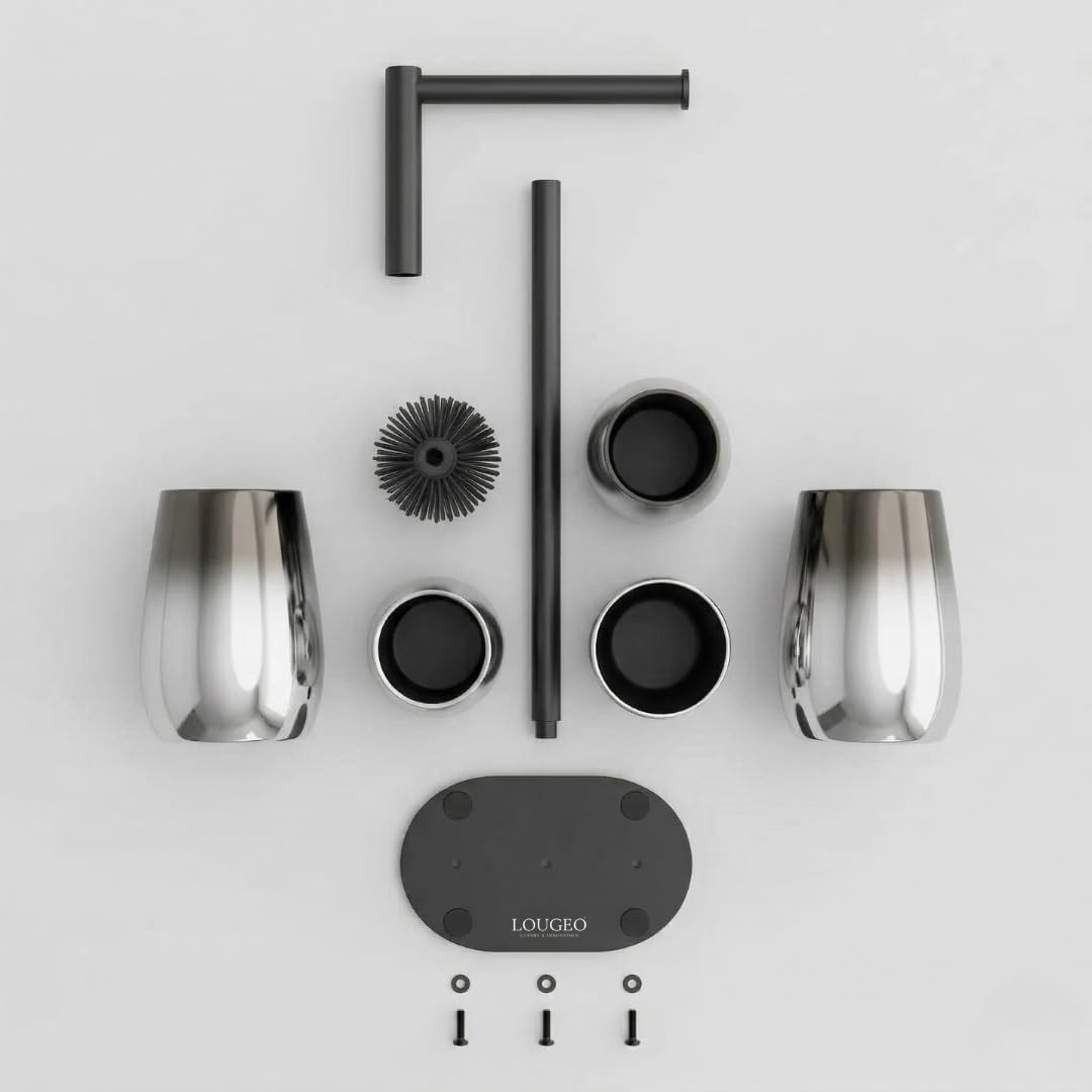 WC-Bürste mit Toilettenpapierhalter 3-in-1 – Chrom – Includes 14 Scent Tablets – Anti-Splash Design – Self-Cleaning – Freestanding Stainless Steel Toilet Paper Holder (Silberoptik)