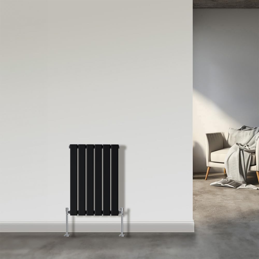 Nrg Black Horizontal Column Designer Radiator Flat Single Panel 600X408mm