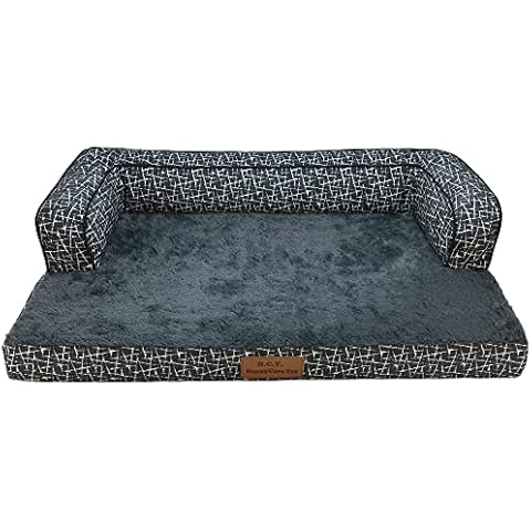 long rich Rectangle Pet Bed, Cozy Latex Foam Dog Sofa Bed for Small, Medium, Large Pets, Waterproof PV Plush Fabric Pet Cushion,Non-Slip (30" x 27" x 7.25", Printed Canvas-Grey) (LTX-BLACK-L-4703) Cover
