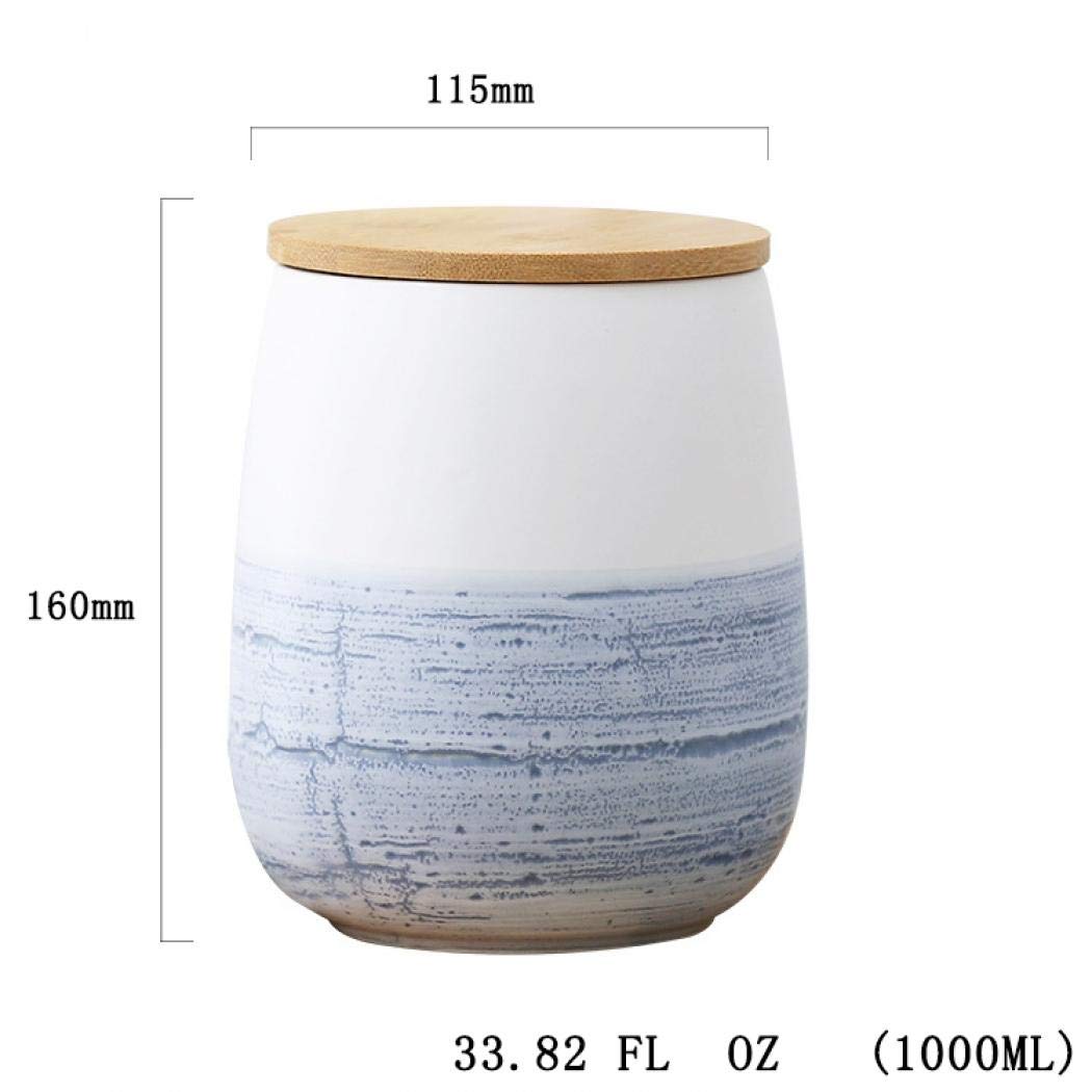 Barattolo per alimenti in ceramica bianca con coperchio ermetico in legno per servire caffè, tè, zucchero, spezie e altro (1000 ml)