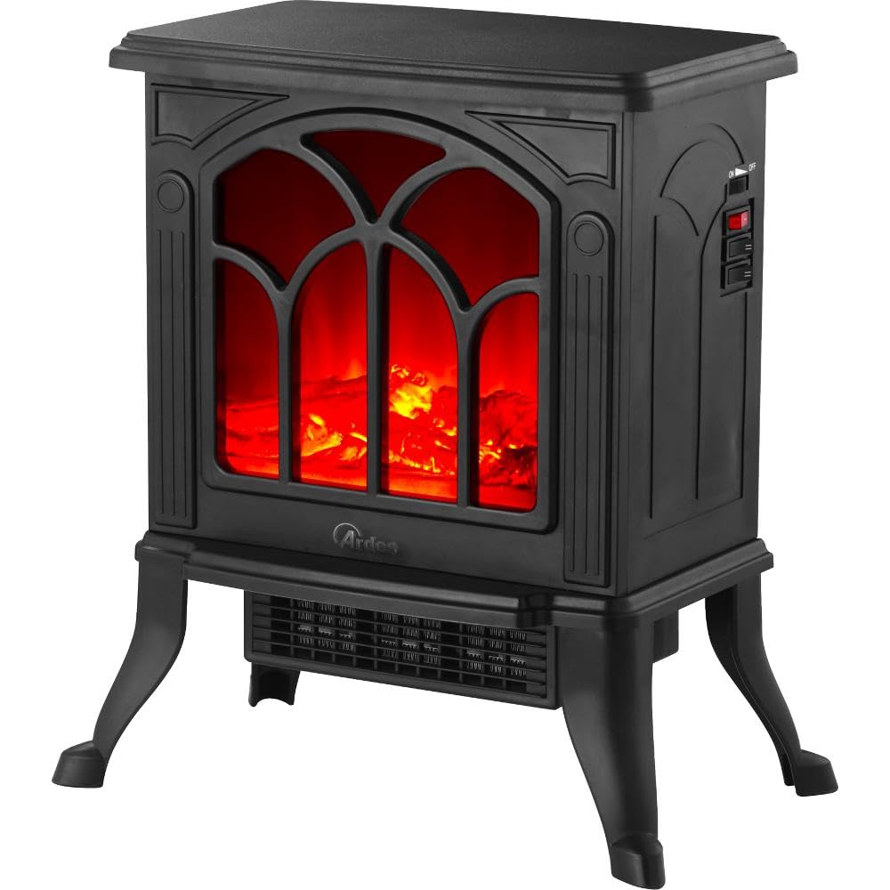ARDES - AR354 Camino Elettrico Ceramico Effetto Legna Ardente CAMINO' JR, Caminetto Elettrico Fiamma Regolabile e Termostato, Stufa Finto Camino Elettrica, Stufa Elettrica Effetto Camino Classico Nero