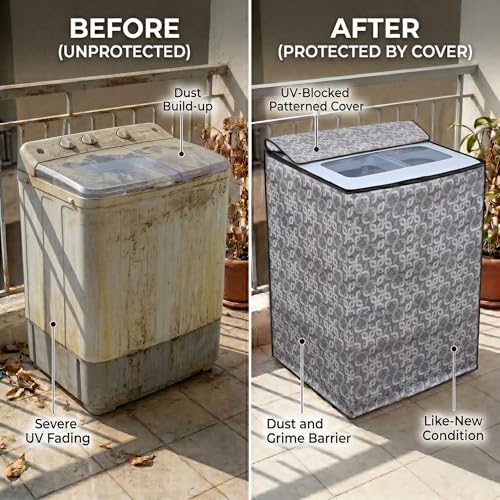 Image of DREAM CARE Waterproof & Dustproof Washing Machine Cover Top Load & Semi Automatic Suitable for 7 kg, 7.2 kg, 7.5 kg (83 x 95 x 51 cms)