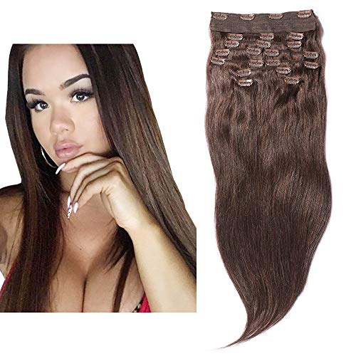 YONNA Remy Human Hair Clip in Extensions Double Weft Long Soft Straight 10 Pieces Thick to Ends Full Head 14-26inch
