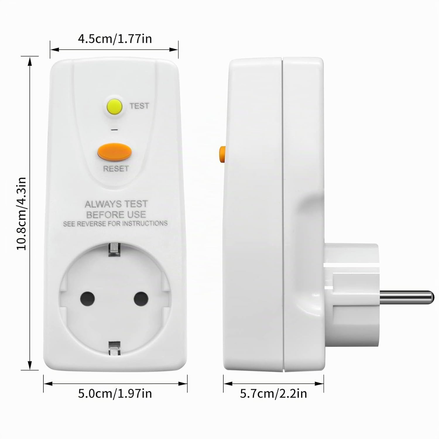 Prise de disjoncteur Fi - Anti-fuites et chocs électriques - Contact de protection 10 mA - 230 V - 16 A - Convient pour appareils ménagers et outils