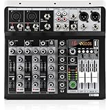 XTUGA KPミキサー、16ビットDSP効果USBオーディオインタフェース効果+48 Vファントムブルートゥース、ホームスタジオ録音、生中継、録音設備、KTV、パーティー、教会に適用 (KP4)