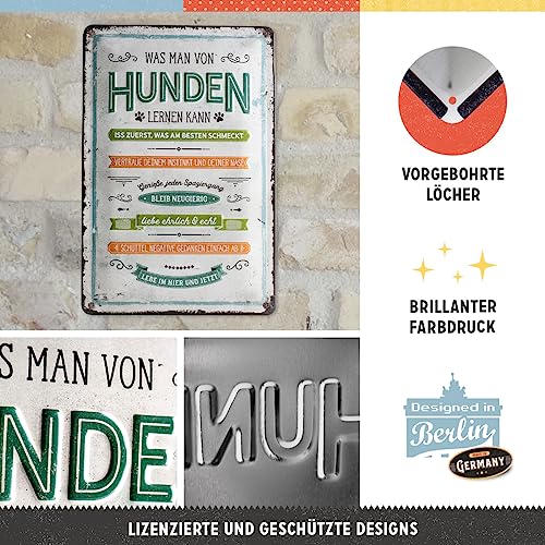 Nostalgic-Art Retro Blechschild, 20 x 30 cm, PfotenSchild – Was man von Hunden lernen kann – Geschenk-Idee für Hunde-Besitzer, aus Metall, Vintage Design mit Spruch, Blechschilder Sprüche