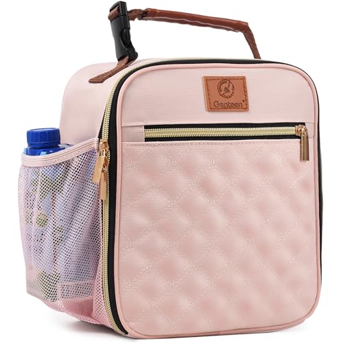 Lunch Box for Women Men Kids Girls Teen Adults,Insulated Lunch Bag with Bottle Holder,Small Lunch Box Cooler Lightweight Reusable LunchBox for Work Office School Travel Picnic-Light Pink