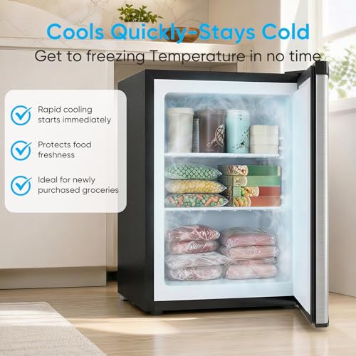 Image of TABU 3.0 Cu Ft Upright Freezer, Mini Freezer with 7 Adjustable Temp,Silver | Freestanding, Energy Saving, Space Saving, Low Noise, Compact Freezer with Removable Shelves