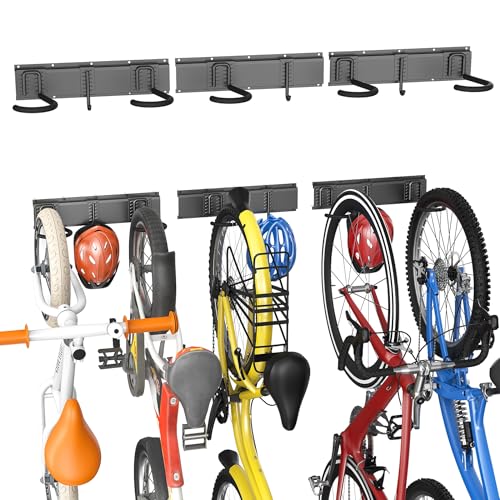 TORACK Wall Mounted Bike Storage Rack, Vertical Bikes Storage for Garage 5 Bikes Hangers for Wall, Modular Bicycle Storage Rack(3 Rails, 8 Hooks)