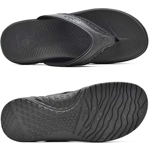 Kuailu Mens Leather Sport Flip Flops Comfort Orthotic Thong Sandals With Plantar Fasciitis Arch Support For Outdoor Summer #TOP7