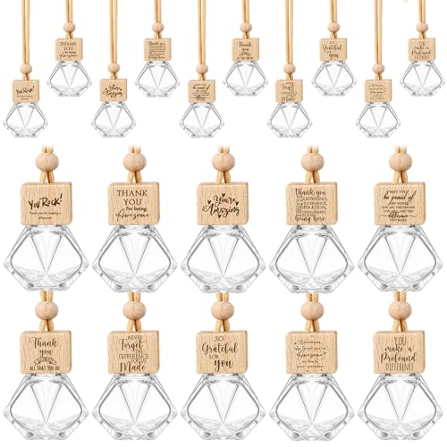 Funnymoom 50 Pcs Employee Appreciation Gift Bulk Car Diffuser Air Freshener Ornament Hanging Empty Glass Essential Oil Bottle for Coworker Teachers Nurse Volunteer Staff Thank You Gift (Diamond)