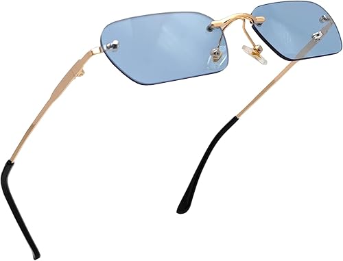 Mriendao Gafas de sol retro pequeñas y estrechas sin montura de moda de los años 90 tintadas sin marco, gafas de sol rectangulares ultraligeras Y2K