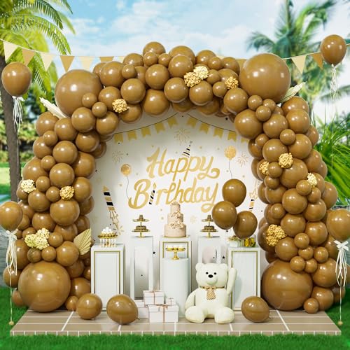 Eitolo Brown Balloons 143 pcs Brown Balloon Arch Garland Kit 5/10/12/18 Inch Different Size Dark Brown Latex Balloons for Women Girls Boys Wedding Baby Shower Bear Birthday Party Graduation Decoration