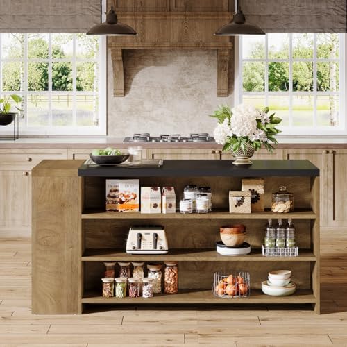 Tribesigns 55" Kitchen Island with Storage, Farmhouse 5-Tier Stationary Island Table with 5 Shelves, Wood Coffee Bar Table Storage Cabinet with Large Countertop for Kitchen, Vintage Brown by Tribesigns - Used condition - Image 4