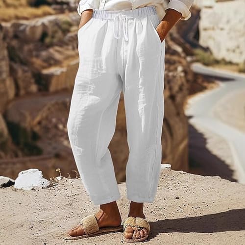 Cropped Linen Pants Women Lightweight Comfy Cropped Lounge Pants Stretchy Drawstring High Waisted Summer Clothes2