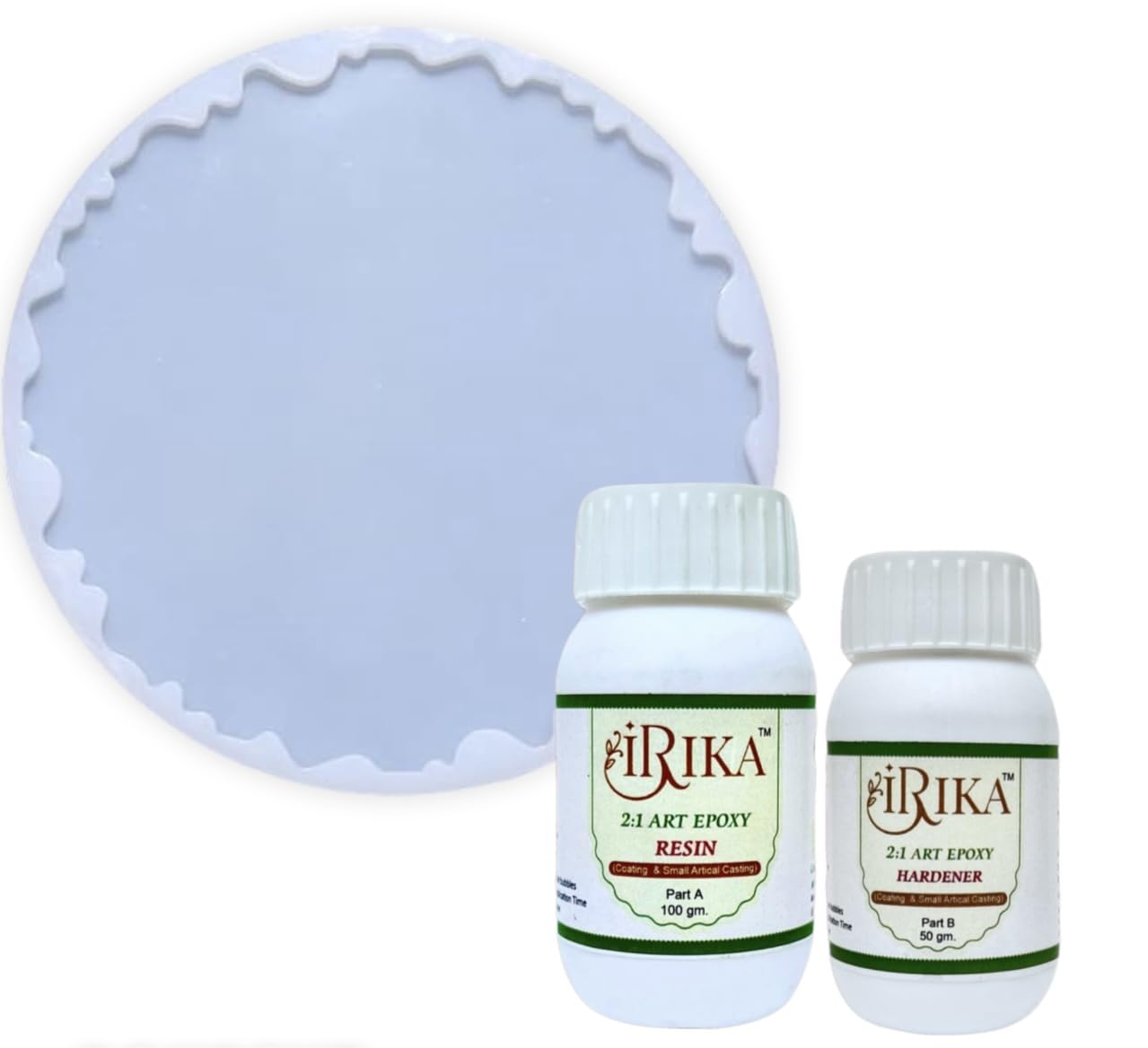 The IRIKA Combo : Buy 150 Gm Resin Set (2:1 Ratio | 20 Min Potlife | 12 Hr Hardness Time) Get Free 8" by 8" Agate Silicon Coaster Mould