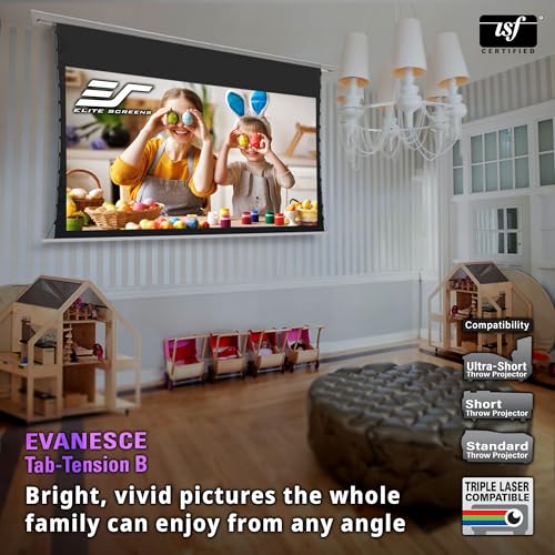 Elite Screens Evanesce Tab-Tension B, 110-inch 16:9, 4K / 8K HD, Recessed in-Ceiling Electric Tab Tensioned Projector Screen, Matte White Projection Screen Surface Programmed Remote Kit, ETB110HW3-E8 by Elite Screens - Image 2