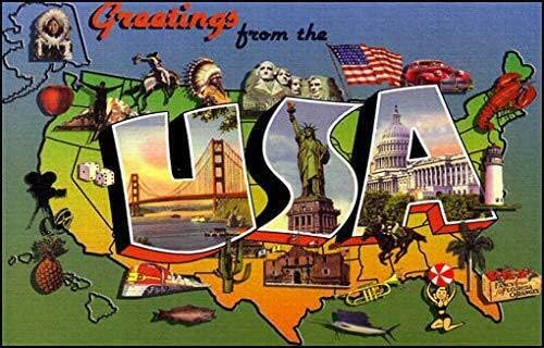 Imán de 3 x 5 pulgadas Vintage Greetings from The USA (antiguo logotipo artístico de postal americana)