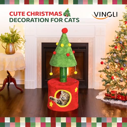 Árbol de gato navideño con casa y poste rascador 30in miniatura 2