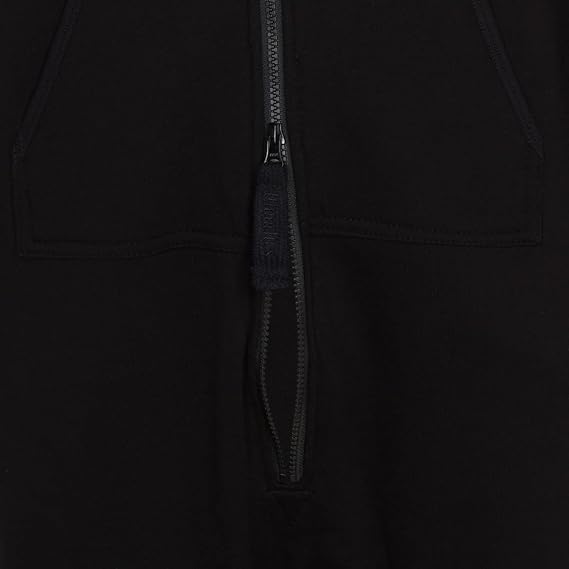Woodies Black Onesie for Adults, Lounge Style Non-Footed Onesie Pajamas with Hoodie for Women and Men, Unisex Half Zipper PJs