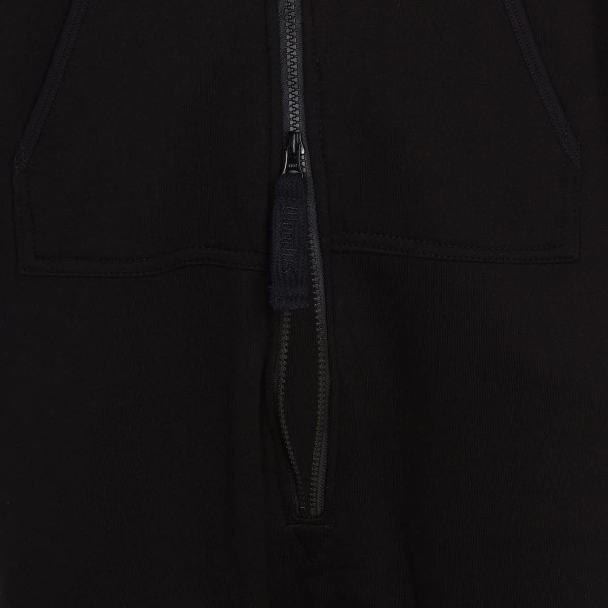 Woodies Mono negro para adultos, pijama sin pies estilo lounge con capucha para mujeres y hombres, pijama unisex con media cremallera