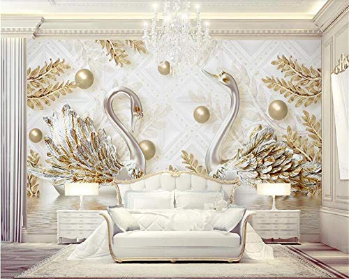 Luxuriöser Charakter ästhetische Papel de Parede 3d Tapete Schwan Blattgold Wasserkorn Schmuck TV Hintergrundwand - 200x140cm/79"x 55