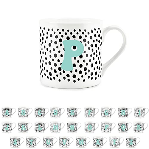 Purely Home Letter Initial Personalised Mugs - Spotty Alphabet Bone China Coffee/Tea Cups (P)